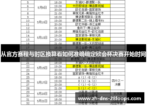 从官方赛程与时区换算看如何准确确定欧会杯决赛开始时间